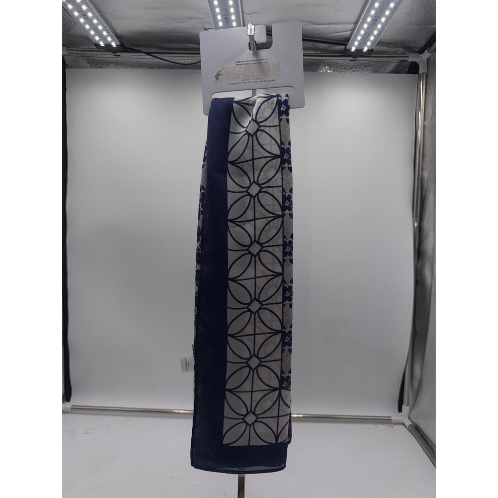 Jessica Simpson Navy Blue White Geometric Floral Multi-Wear Square Scarf 36x36